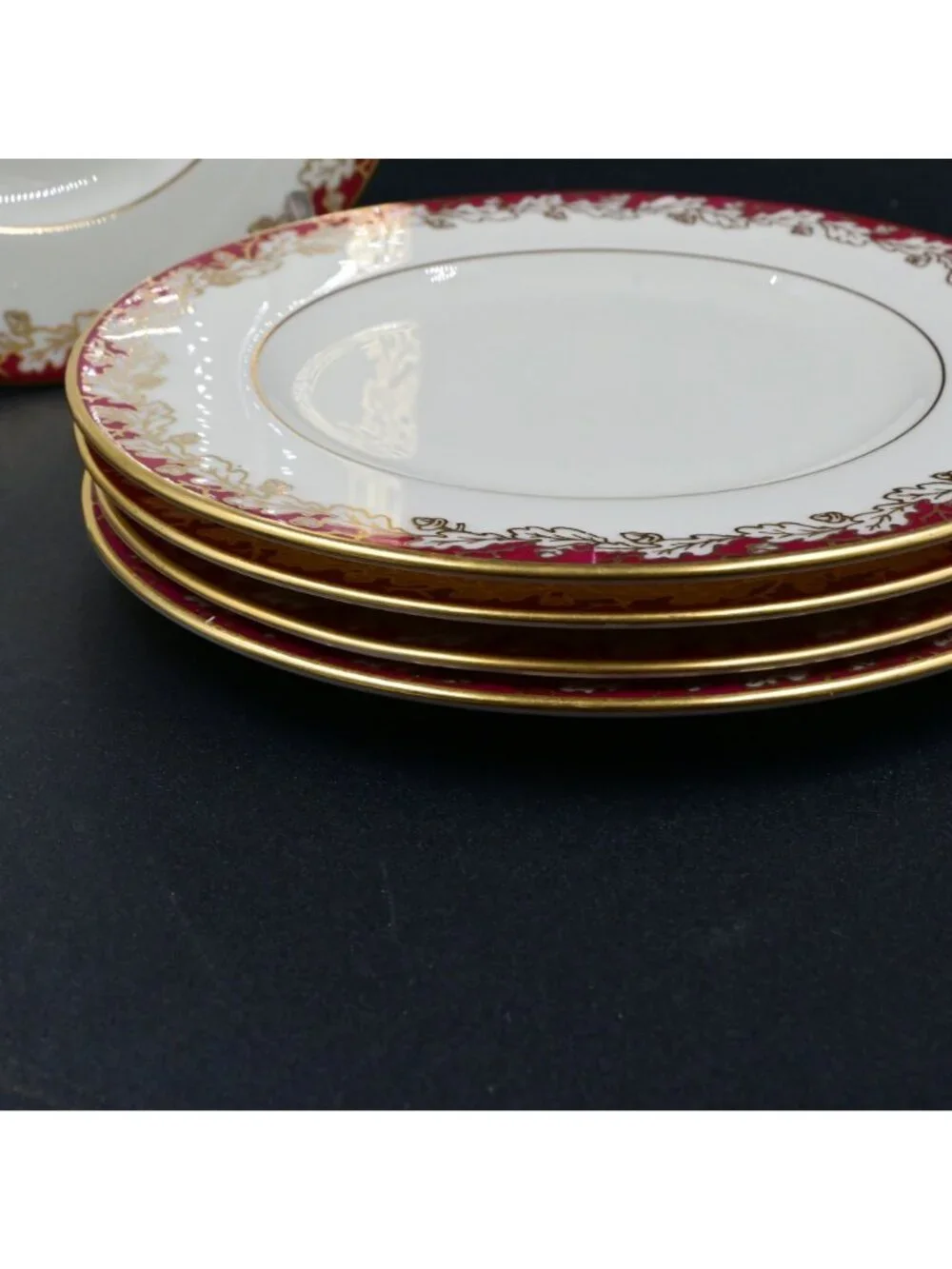 Lenox Oakleaf Maroon Bread & Butter Plates 6 1/4” Set of 5 Vintage Fine China